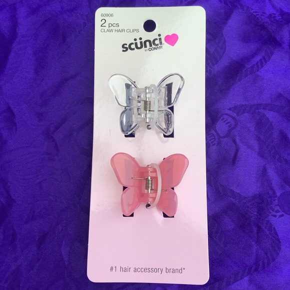 Scunci 2pc Butterfly Claw Hair Clips Transparent Pink and Clear - Picture 3 of 8